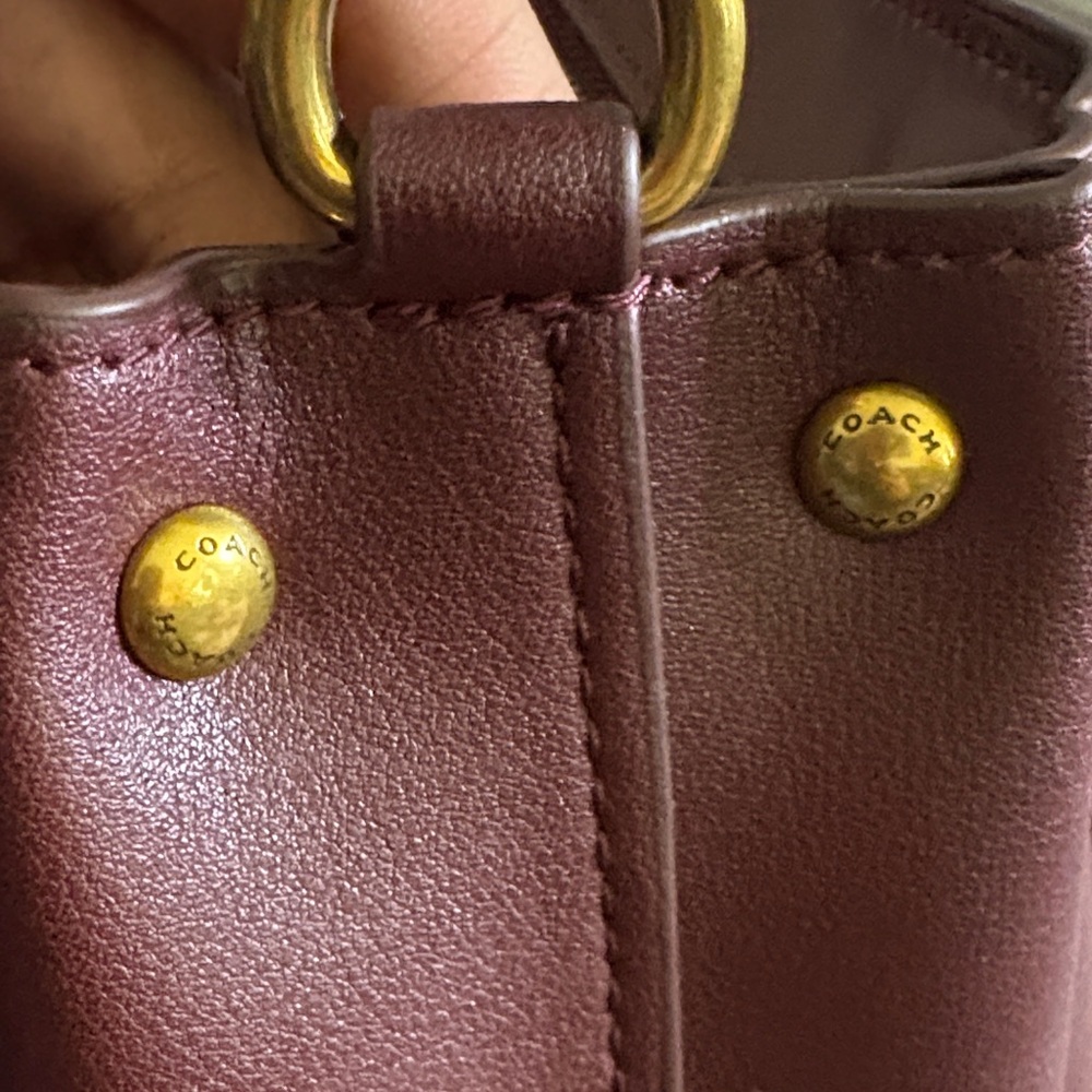 Coach Burgundy Top-Handle Satchel with Crossbody & Gold Hardware - Picture 5 of 6
